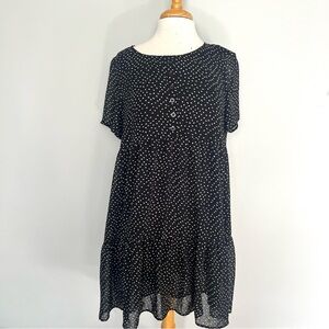 Cotton Bleu Black White Polka Dot Short Sleeve Baby Doll Dress Size M Maternity